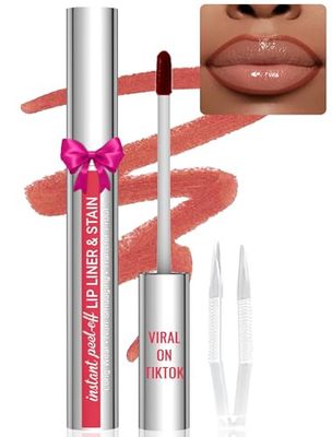 Vevivia Lighting Lip Liner - Lip Stain Peel Off with Tweezer, Long Wear Peel Off Lip Liner Tattoo with Matte Finish, Waterproof, Smudge-proof, Transfer-proof, Highly Pigmented Color, Cocoa