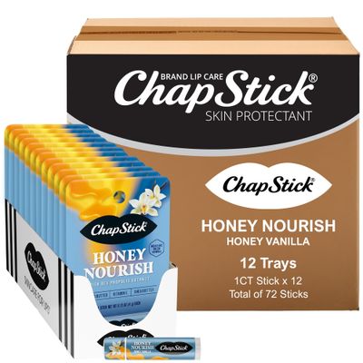 ChapStick Bulk Lip Balm Honey Nourish, Moisturizing Fomula with Shea Butter and Avocado Butter, Vitamin E, Honey Vanilla Flavor, Lip Care Tubes 0.15 oz, 72 ct case