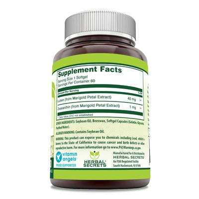 Herbal Secrets Lutein with Zeaxanthin Supplement | 40 Mg Per Serving | 60 Softgels | Non-GMO | Gluten-Free | Made in USA
