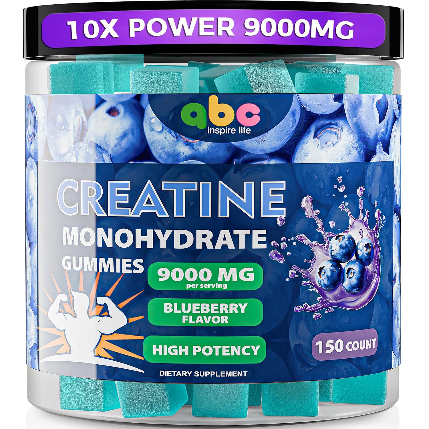 99.99 Creatine Monohydrate Gummies 9000mg for Men More 30 Strength,Creatine Monohydrate 10X Energy for Muscle Recovery,Potent Creatine Supplement Increase Strength Energy Boost,Blueberry,150 Count