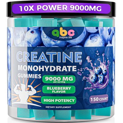 99.99 Creatine Monohydrate Gummies 9000mg for Men More 30 Strength,Creatine Monohydrate 10X Energy for Muscle Recovery,Potent Creatine Supplement Increase Strength Energy Boost,Blueberry,150 Count
