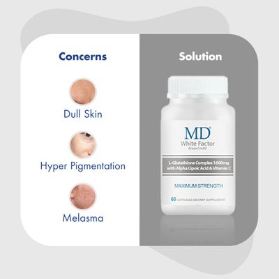 MD White Factor - Glutathione Supplement with Effective Antioxidants, Vitamin C &amp; Lipoic Acid | (60 Capsules)