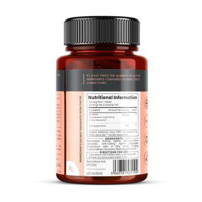 pureclinica 1000mg Resveratrol x 90 Tablets (3 Months Supply). 10 x Strength with Black Pepper Extract for Faster Absorption