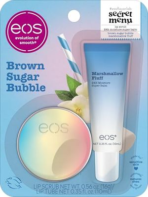 eos Flavor Lab Secret Menu Gift Set - Brown Sugar Boba Lip Scrub Exfoliator &amp; 24H Moisture Super Balm, Limited-Edition Lip Treatment, Nourishing, 2-Pack