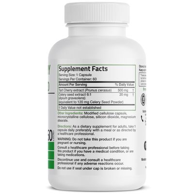 Bronson Tart Cherry Extract Celery Seed Capsules - Powerful Uric Acid Cleanse, Joint Mobility Support & Muscle Recovery Supplement - Non-GMO Formula - 60 Vegetarian Capsules