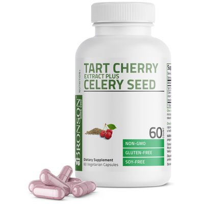 Bronson Tart Cherry Extract Celery Seed Capsules - Powerful Uric Acid Cleanse, Joint Mobility Support &amp; Muscle Recovery Supplement - Non-GMO Formula - 60 Vegetarian Capsules