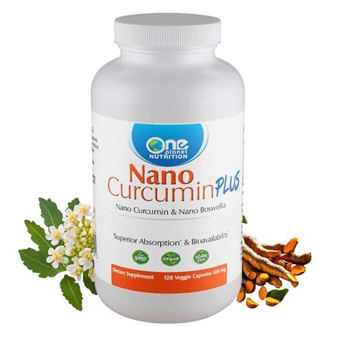 One Planet Nutrition Nano Curcumin Plus 500 mg Veggie Capsules (120 Servings), Nano Curcumin with Boswellia for High Absorption, Supports Joint &amp; Immune Health, Non-GMO, Vegan, Gluten-Free