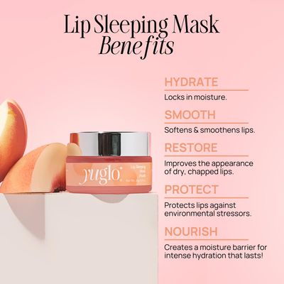 YUGLO Lip Sleeping Mask | Peach Flavor | Hydrating &amp; Soothing Lip Treatment for Dry, Chapped Lips | Plumps &amp; Moisturizes | Overnight Lip Repair