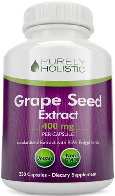 Purely Holistic Grape Seed Extract 20,000mg - 250 Vegan Capsules - 8 Month Supply - Standardized to 95 Polyphenols - 400 mg per Capsule - Maximum Strength Grapeseed - Non-GMO &amp; Pesticide Free