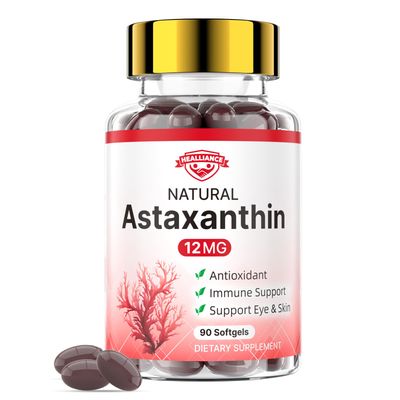 Astaxanthin 12mg Astaxanthin Tanning Softgels with Natural Fresh Microalgae Source Antioxidant Supplement Support Skin Eye Joint Internal Circulation and Immune Health, Non-GMO (90 Count)