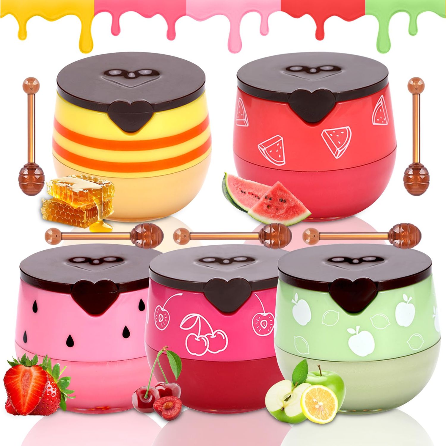 5Pcs Bee Lip Balm Honey Pot, Honey Pot Lip Mask, Moisturizing Moisture Nourishing Dry &amp; Chapped Lips, Lip Balm Honey Pot, Reduces Lip Lines, Lip Care