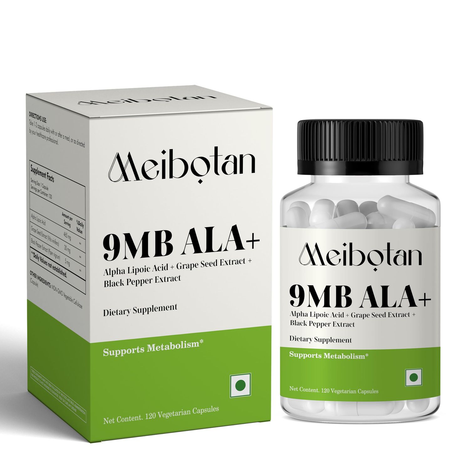 MEIBOTAN Supplements, Alpha Lipoic Acid 500 mg with Grape Seed Extract &amp; Piperine Extra Strength, 120 Veg Capsules