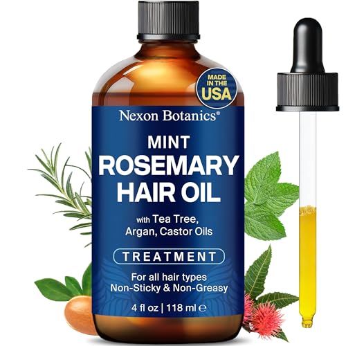 Mint Rosemary Hair Oil 4 fl oz - Hair Treatment for Growth &amp; Repair - With Argan, Castor &amp; Tea Tree Oils - For Damaged, Curly, Frizzy Hair &amp; Dry Scalp - Men &amp; Women