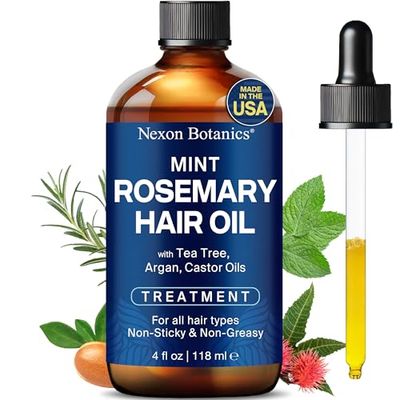 Mint Rosemary Hair Oil 4 fl oz - Hair Treatment for Growth &amp; Repair - With Argan, Castor &amp; Tea Tree Oils - For Damaged, Curly, Frizzy Hair &amp; Dry Scalp - Men &amp; Women