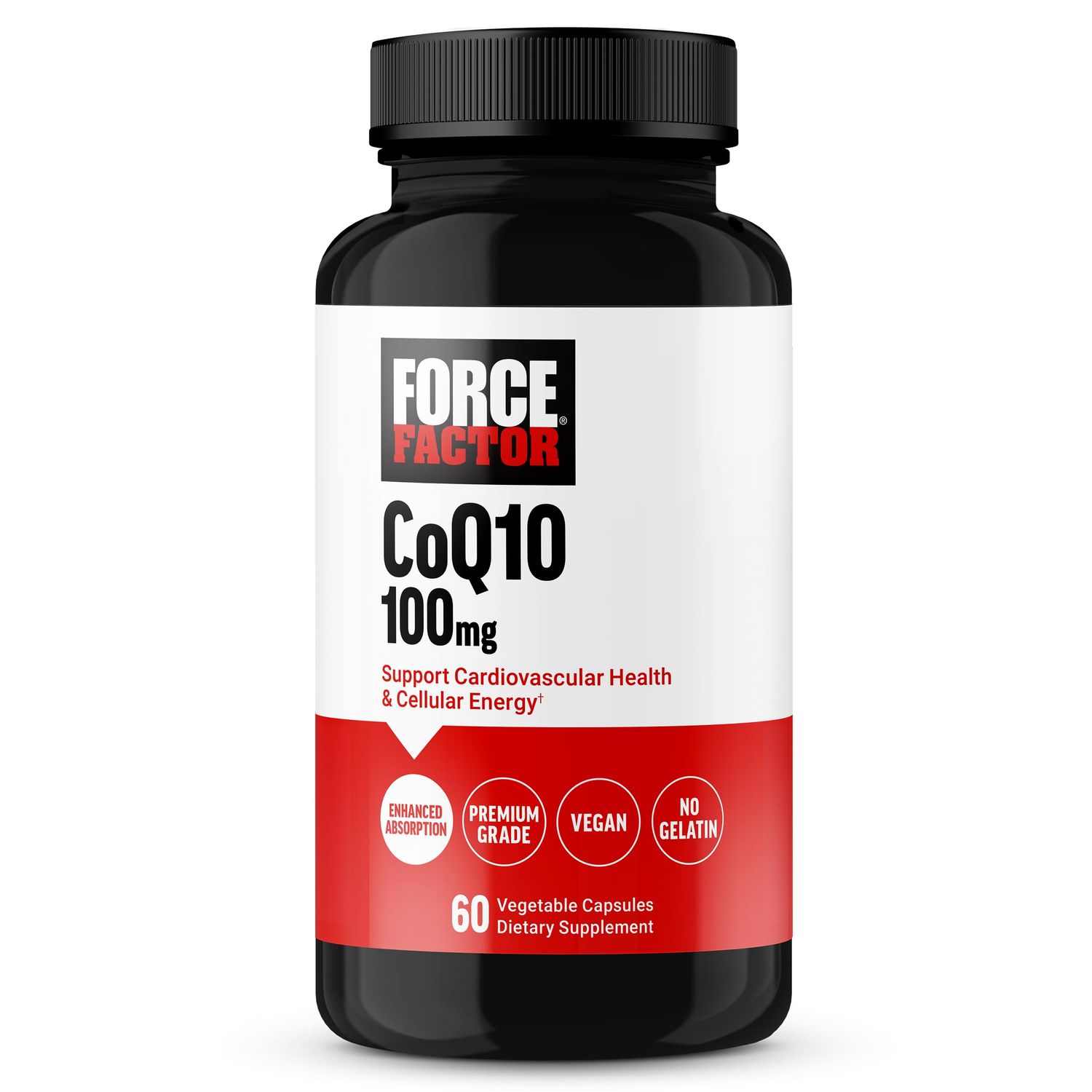 FORCE FACTOR CoQ10 100mg, Coenzyme Q10 Heart Health Supplement with Enhanced Absorption, Premium Grade Coq 10, Vegan, Dairy Free, Gluten Free, and Non-GMO, 60 Vegetable Capsules