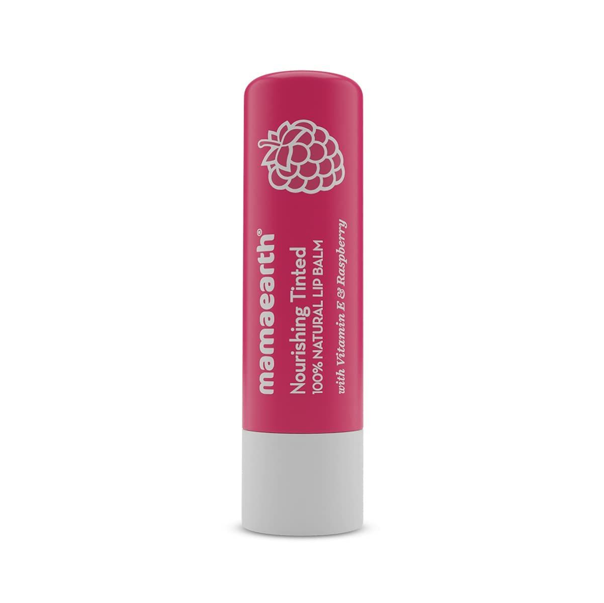 Mamaearth Nourishing Tinted Lip Balm with Natural Pink Tint | 12 Hour Moisture with Vitamin E &amp; Raspberry | Relieves Dry, Cracked Lips &amp; Makes Lips Soft &amp; Supple | 0.14 Oz (4g)