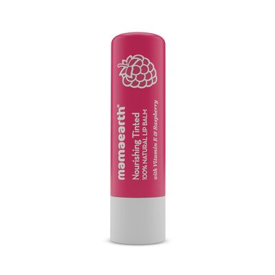 Mamaearth Nourishing Tinted Lip Balm with Natural Pink Tint | 12 Hour Moisture with Vitamin E &amp; Raspberry | Relieves Dry, Cracked Lips &amp; Makes Lips Soft &amp; Supple | 0.14 Oz (4g)