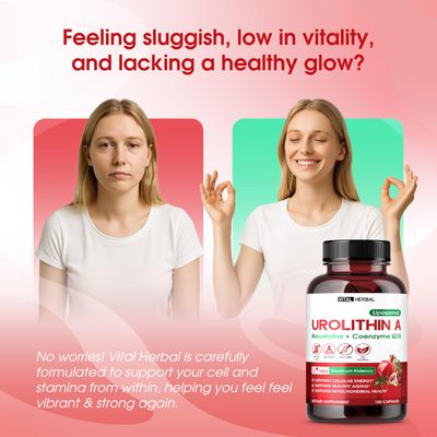 VITAL HERBAL Urolithin A Supplement with Resveratrol Coenzyme Q10- 150 Capsules - Supports Mitochondrial Health, Cellular Energy &amp; Healthy Aging - Made in The USA