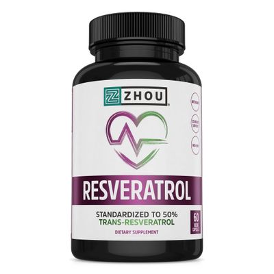 Zhou Resveratrol Supplement | Healthy Aging, Immune System &amp; Heart Health Support | Powerful Antioxidant Benefits | 30 Servings, 60 Veg Caps