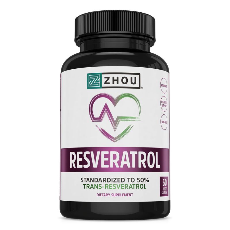 Zhou Resveratrol Supplement | Healthy Aging, Immune System &amp; Heart Health Support | Powerful Antioxidant Benefits | 30 Servings, 60 Veg Caps