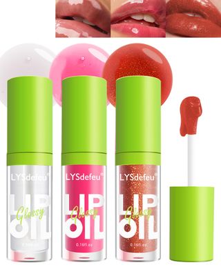 3 Colors Lip Oil Lip Glaze,Tinted Lip Gloss,Hydrating Lip Glow Oil Lipgloss,Transparent Pink Lip Stain Tinted Fat Lip Oil,Clear Glow Reviver Lip Care Oil,Women&#39;s Day Makeup Gift for Women-126