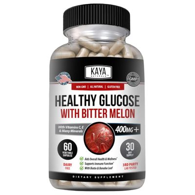 Kaya Naturals Healthy Gluco with Bittermelon Supplement | Support Healthy Levels and Function, 20 Herbs Vitamins and Minerals, Alpha Lipoic Acide, Cinnamon, Vitamin C &amp; E, Non-GMO (60 Count)
