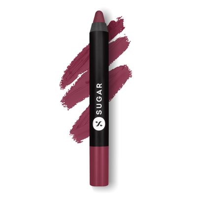 SUGAR Cosmetics Matte As Hell Crayon Lipstick - 15 Stephanie Plum (Plum Mauve) with Sharpener Highly Pigmented, Creamy Texture, Long Lasting Matte Finish