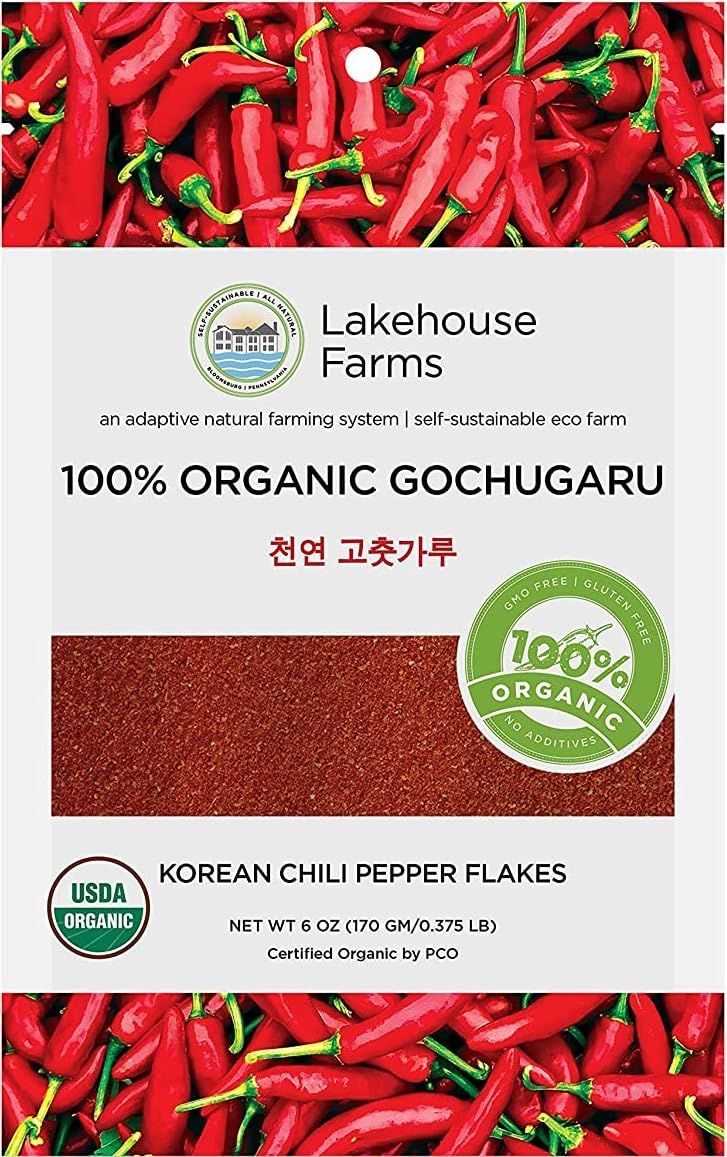 Lakehouse Farms 100 Organic Korean Chili Pepper Flakes/Powder (Gochugaru) - The Only U.S. Grown Organic Certified Korean Pepper Flakes (6 Ounce - Fine)