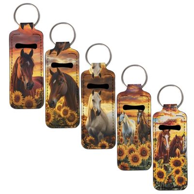 Pensura Western Horse 5-Pack Lipstick Holder Chapstick Novelty Lightweight Chapstick Holder Slightly Stretchy Chapstick Pocket with Metal Ring Protective Cases Lip Balm