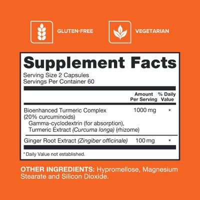 Qunol Turmeric and Ginger Capsules, 1000mg Turmeric Supplement, Ultra High Absorption to Support Joint Health, 1 Doctor Recommended Form of Turmeric Curcumin, 120 Count (Pack of 1)