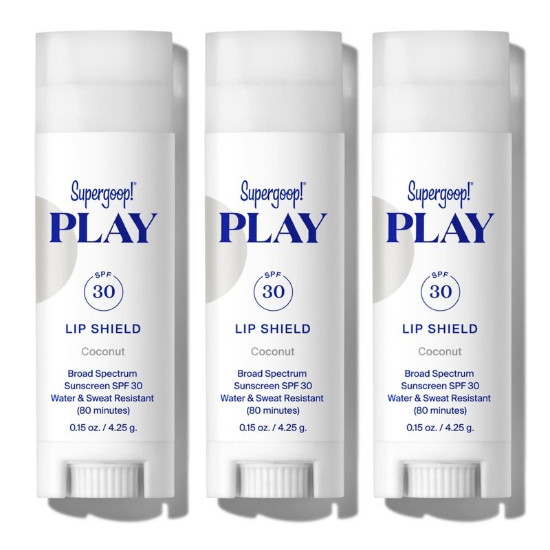 Supergoop! PLAY Lip Shield SPF 30 with Coconut - 3 Pack - Hydrating SPF Lip Balm - Moisturizing Treatment for Dry Cracked Lips - Broad Spectrum UV Protection