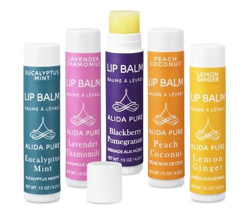 ALIDA PURE Duet Lip Balm Collection, Vegan, Lip Balm, Beeswax Free, with Avocado Oil, Organic Jojoba Oil, and Vitamin E, Natural Moisturizer for Dry, Chapped Lips, 5 Tube Set