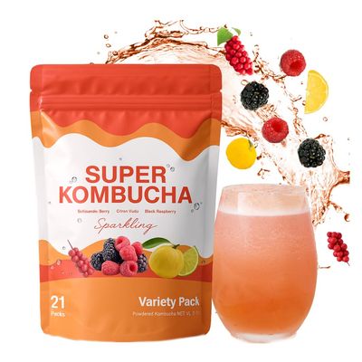 DALAMHARI Sparkling Kombucha Powder Packets - Probiotic Soda Fizzy Drink Mix | Gut Health Fermented Tea | Korean Superfruit Wellness Drinks | Oriental Urban Remedy Health Ade Bubbly | Variety Pack 21T