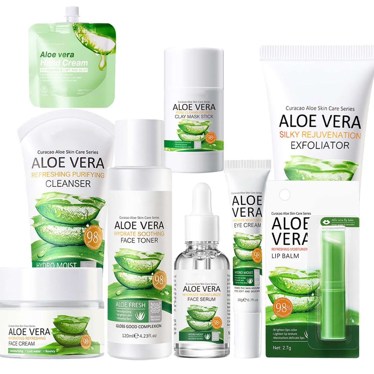 9Pcs Skin Care Products Set, Skin Care Gift Set for Women Girls, Aloe Vera Skin Care Sets, Face Care Kit with Cleanser, Clay Mask, Toner, Serum, Lip Balm, Eye Cream, Moisturizer, Hand Lotion