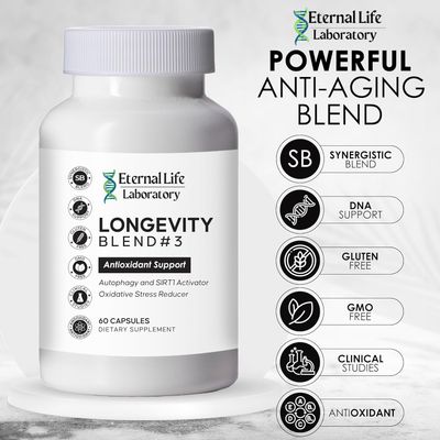 Eternal Life Laboratory Longevity Blend 3 - Resveratrol 98 with Fisetin Pterostilbene Spermidine, Anti Aging, Oxidative Stress Reducer, Antioxidant Supplement, AMPK Activator