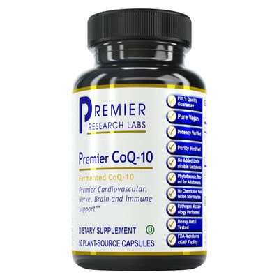 Premier CoQ-10, 50 Capsules, Vegan Product - Live-Source, Fermented CoQ10 (100 mg; Trans Isomer Form) The Preferred Lipid-Soluble Form for Premier Cardiovascular, Nerve, Brain and Immune Support