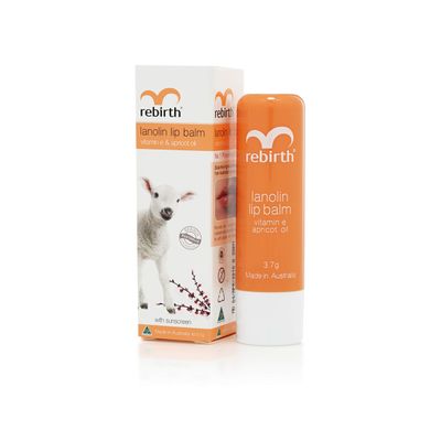 Rebirth Lanolin Lip Balm with Vitamin E &amp; Apricot Oil, Sun Protection, Apricot Flavor