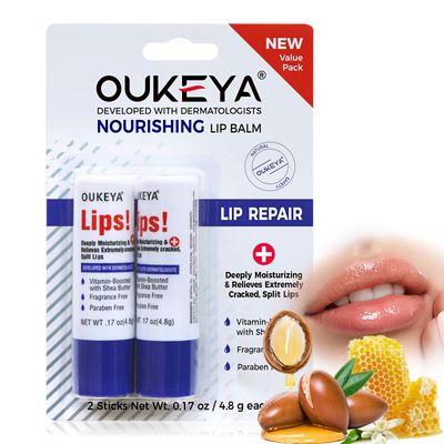Medicated Lip Balm Hydrating w/Petrolatum, Shea Butter, Beeswax, 100 Natural Ingredients, Organic Lip Butter Balm &amp; Moisturizers Lip Repair For Dry Cracked Lips Overnight Lip Treatment, 2PCS