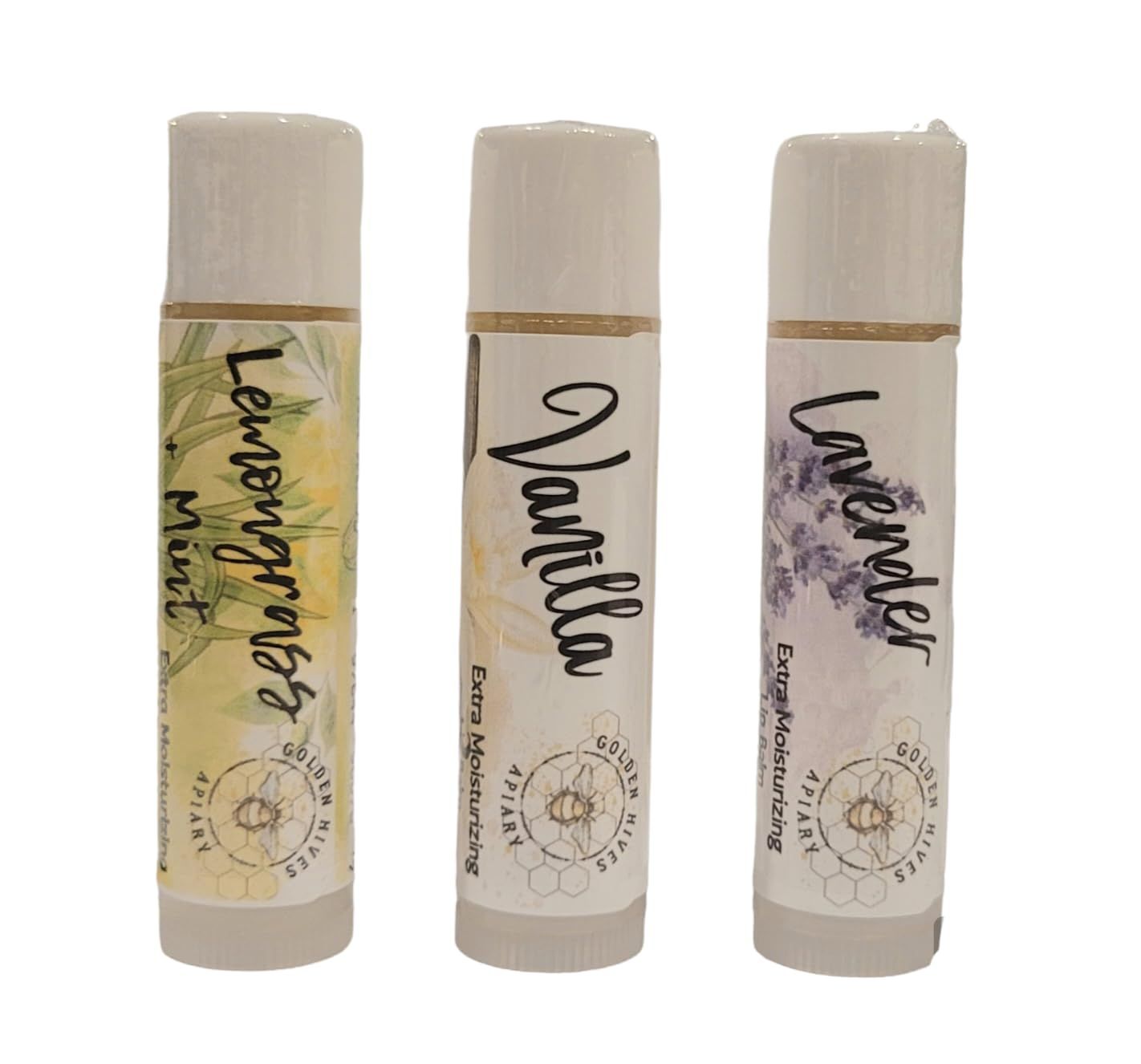 Golden Hives Apiary Extra Moisturizing Lip Balm With Raw Beeswax &amp; Organic Cocoa Butter-Variety Packs (The Classics-LemongrassMint, Vanilla, Lavender)