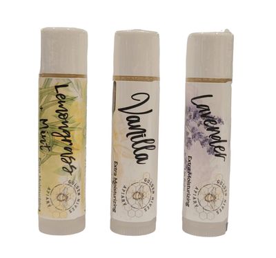Golden Hives Apiary Extra Moisturizing Lip Balm With Raw Beeswax &amp; Organic Cocoa Butter-Variety Packs (The Classics-LemongrassMint, Vanilla, Lavender)