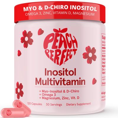 Peach Perfect Inositol Multivitamin Capsules - Myo-Inositol &amp; D-Chiro 40:1 Blend, Omega-3, Vitamin D3, Magnesium, Zinc - Supports Womens Health, Mood, Energy, Supplement - 30 SVG