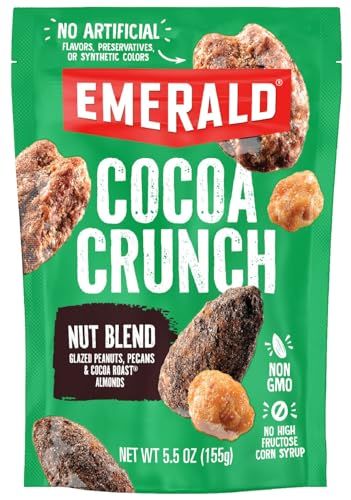 Emerald Nuts Chocolate Peanut Crunch Mixed Nuts (1-Pack) | Features Cocoa Roasted Almonds, Kettle Glazed Pecans, Kettle Glazed Peanuts | 5.5 Oz Resealable Bag | Kosher Dairy Certified, Non-GMO, Con...