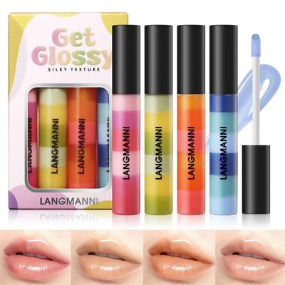 BANGFENG 4 Pack Get Glossy Lip Oil Set - Hydrating, Long-Lasting Lip Gloss with Silky Texture - Moisturizing, Non-Sticky Formula for Soft, Shiny Lips - for All Skin Tones and Daily Wear