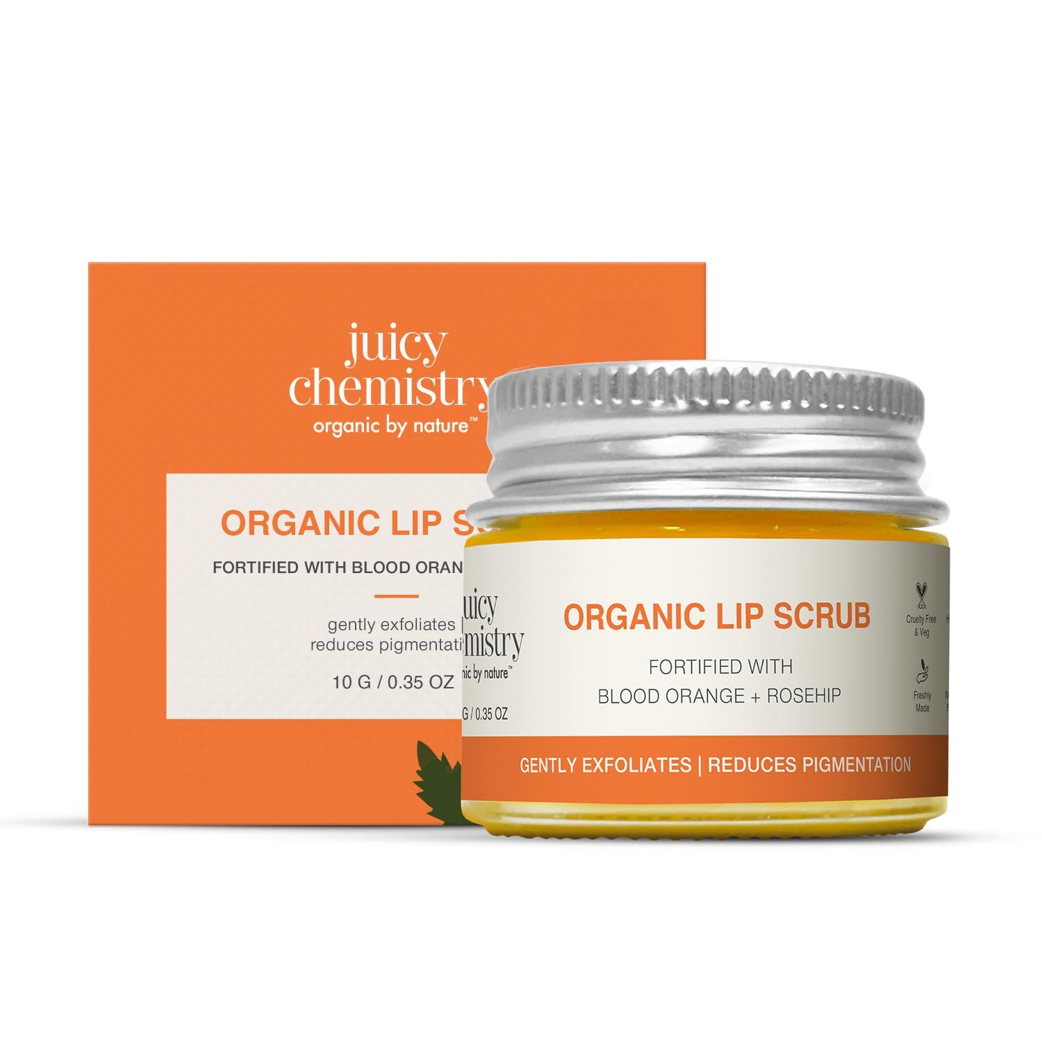 Juicy Chemistry Blood Orange &amp; Rosehip Lip Scrub,10 g | Gentle Exfoliating Scrub For Dark Lips &amp; Pigmentation | Organic Lip Exfoliator For Soft, Smooth, Supple And Luscious Lips