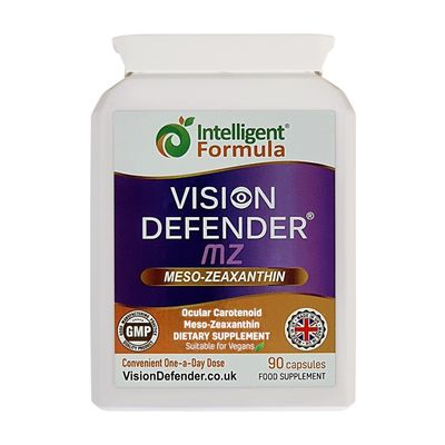 Vision Defender Meso Zeaxanthin Vegan Eye Supplement MZ- Protect and Improve Ocular Health &amp; Eye Care, High Strength Antioxidant Carotenoid Meso-Zeaxanthin for Eyes (90 Capsules/One Daily) Made in UK