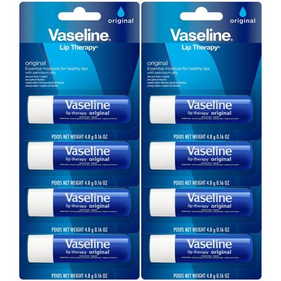 Vaseline Lip Therapy Original 8-Pack - Moisturizing Lip Balm for Very Dry Lips, 0.16 Oz Ea