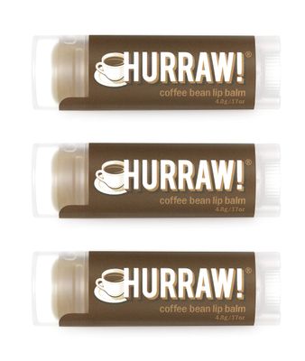 Hurraw! Coffee Bean Lip Balm, 3 Pack: Organic, Certified Vegan, Cruelty and Gluten Free. Non-GMO, 100 Natural Ingredients. Bee, Shea, Soy and Palm Free. Made in USA