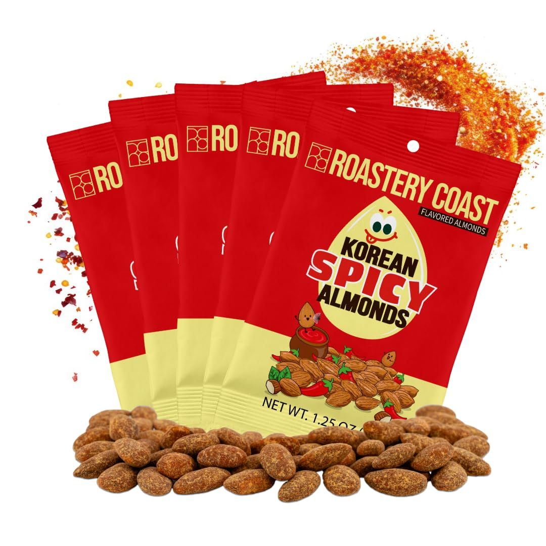 Roastery Coast - Korean Spicy Almonds 1.25 OZ | Sweet and Spicy Almond | Addictive food | Korean Food | Flavorful | After School Snack | Gluten Free | Plant Protein |Individually Packed | Office Snack