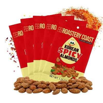 Roastery Coast - Korean Spicy Almonds 1.25 OZ | Sweet and Spicy Almond | Addictive food | Korean Food | Flavorful | After School Snack | Gluten Free | Plant Protein |Individually Packed | Office Snack