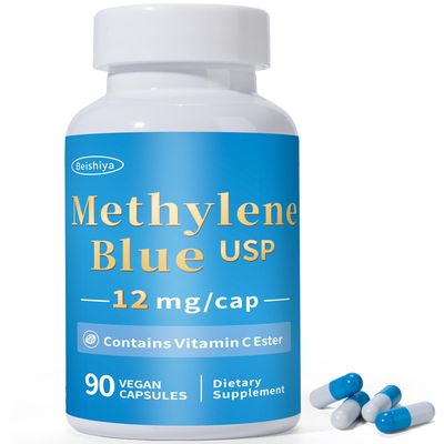Methylene Blue Capsules, 12mg USP Grade, Brain Supplement with Vitamin C Ester for Enhanced Absorption, Support Focus, Cognition &amp; Energy, No Formaldehyde, 90 Capsules
